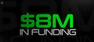 Image showing bold green text '$8M IN FUNDING' against a dark background, highlighting a major fundraising milestone.