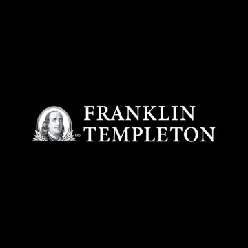 The Franklin Templeton logo is displayed on a black background, featuring the company's signature portrait emblem beside the white text "FRANKLIN TEMPLETON." The image accompanies an insight from Franklin Templeton's Sandy Kaul regarding AI agents as blockchain's killer use case and the x402 protocol handling 109.6 million transactions.