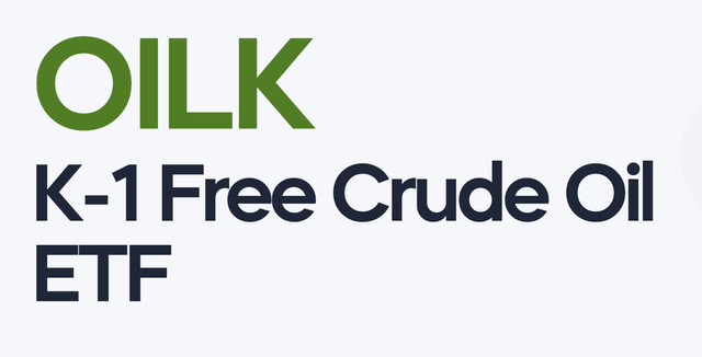 The image features a white background with black text that reads "OLIL K-1 FREE CRUDE OIL ETF". The text is written in a serif font, which gives it a more formal appearance. The image also includes an arrow pointing towards the bottom right corner of the frame, suggesting that the viewer should focus on this part of the post to understand its content better.