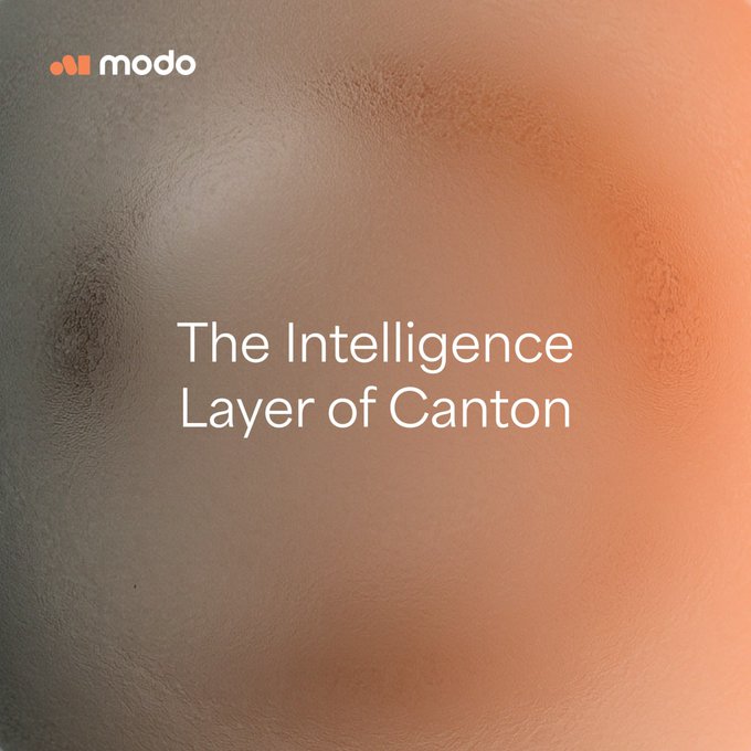 The image features a large orange circle with the text "The Intelligence Layer of Canton" written above it. The background of the image is a gradient of brown, which appears to be a part of a website or social media post promoting an intelligence layer for Canton Network.