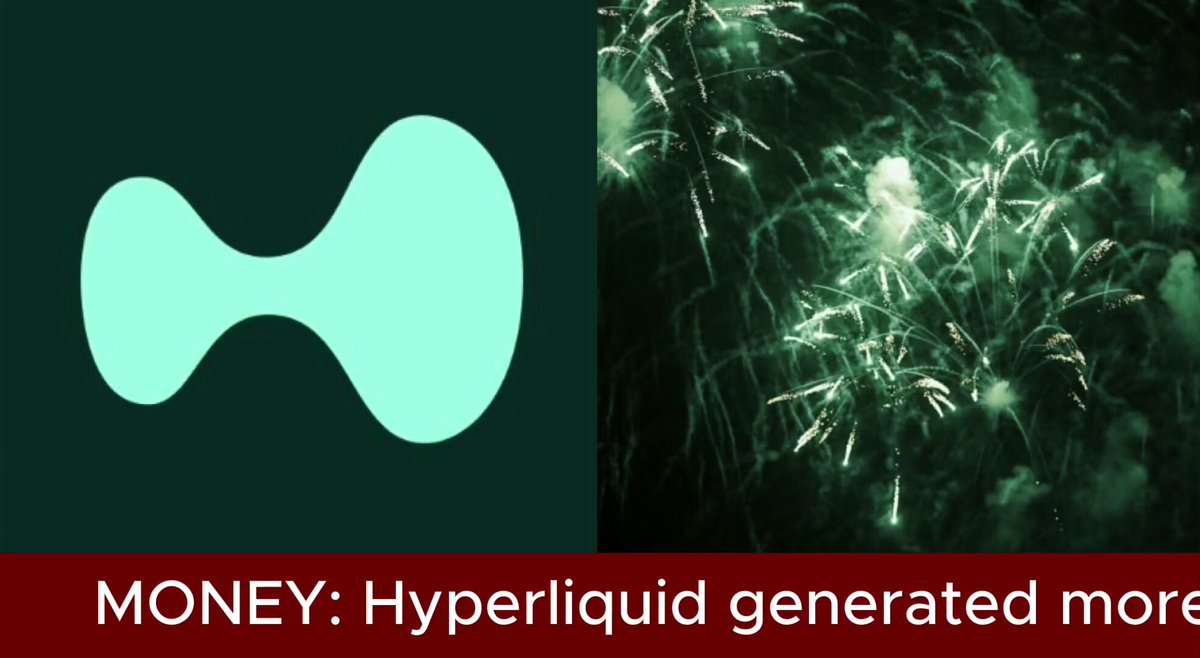The image features a logo of a blue and green wave design with the words "money" written underneath. The background of the image has a green color and contains a green picture, possibly depicting fireworks or a plant. The content of the image is related to the concept of Hyper Liquid Energy Generation, as indicated in the caption provided beneath the logo: 
"Hyper liquid just SMASHED @Solana, @BNBChain and @Ethereum according to data from MSBIntel, @HyperliquidX generated $71.1 million worth of fees in May 2026 - more than $SOL, $BNB, & @ETH combined."