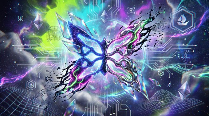 The image depicts a butterfly graphic that has been transformed into an art piece, possibly representing the digital nature of NFTs or blockchain technology due to its abstract and imaginative nature. The Butterfly art piece might have been created using modern technology such as blockchain software or machine learning techniques in order to produce a unique visual experience compared to traditional art forms.