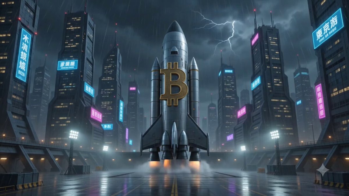 The image features a silver rocket with the word "bitcoin" written on its side, launching into space against a dark sky filled with lightning bolts. The text "When Bitcoin finally ignites..." suggests that this rocket represents the future of cryptocurrency technology.