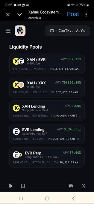 The image shows a phone screen displaying information about various cryptocurrency pools. The main focus of the image is an XRPL pool with a list of transactions, including one that has already been completed. The text on the screen provides details about the XRPL pool and its associated transactions.