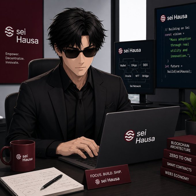 The image features a man sitting at a desk with a laptop computer open, likely working or studying. There are several books scattered around him, indicating that he may be engaged in research or learning about a specific topic. The background of the image includes a poster for Sei Ecosystem and a plant, adding to the overall atmosphere of the scene. The post on this image is titled "Day 165 Sei Ecosystem", which could possibly be related to the Sei ecosystem or a specific event happening on Day 165.