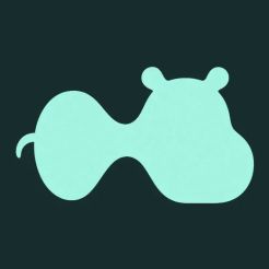 A simple mint-green cartoon icon of a stylized animal resembling a hamster or hippo on a dark background.