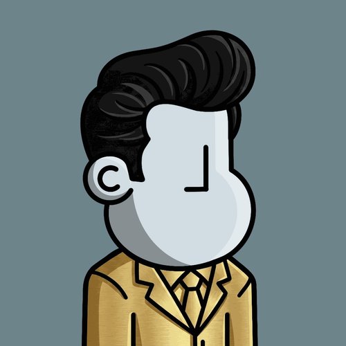 A stylized cartoon avatar with black hair and a tan suit appears against a gray background, representing one of the generic NPC characters from the NFT collection. The image illustrates the post's announcement that NPC #8712 sold for 0.694 ETH ($1,233), highlighting how collectors are purchasing these profile-style digital assets.