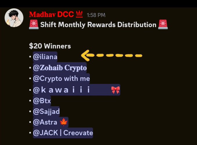 A person has posted about receiving $20 of rewards from @ShiftRWA, which are offered exclusively through cryptocurrency transactions. The person shares that these rewards were a result of their hard work or some form of real effort, emphasizing the importance of the reward for the winner's financial situation. This post seems to focus on promoting and celebrating the winners' success in their reward distribution journey.
