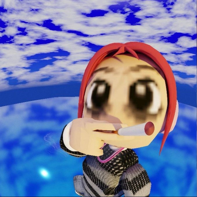 A 3D-rendered character with red hair and oversized eyes holds a cigarette against a bright blue sky, ironically illustrating the poster's warning that people who missed out on stocks like $STONK, $CAPE, and others "literally just" lost a transformative opportunity.