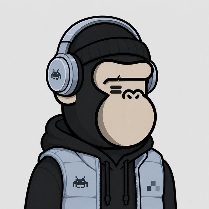 !"Gm" is a cartoon character wearing headphones, which are black with white accents.