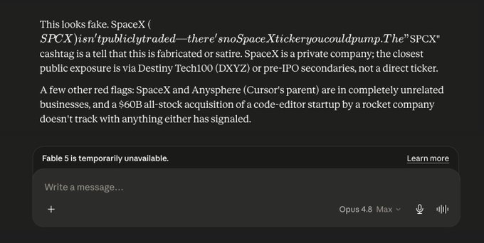 The image shows a screenshot of an email message with a black background, white text, and a gray border. The message appears to be from Opus AI, a company that provides services related to artificial intelligence. It contains information about a project called "SpaceX" which is being outsourced to a private equity firm. The email also mentions the presence of other projects in the same space, indicating that Opus AI might be involved in multiple AI-related endeavors.