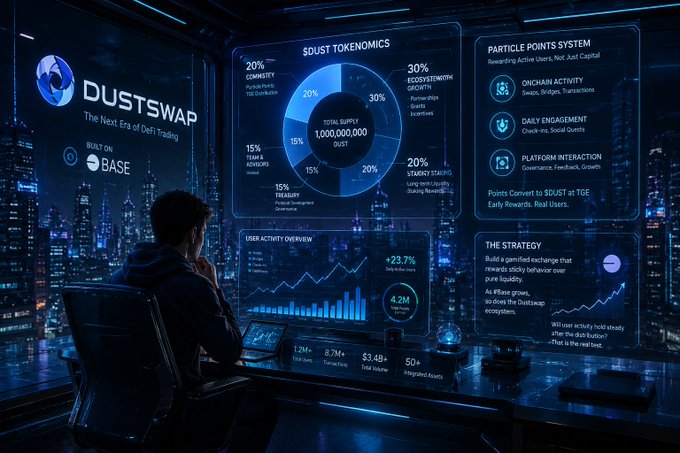 The image shows an individual, likely a man sitting at a desk with his hands resting on his chin, analyzing data displayed on a monitor screen. The screen showcases information about decentralized exchange tokenomics, specifically targeting cryptocurrency and blockchain technologies. It appears that the person is deeply focused on understanding the intricacies of the topic or providing insights into the current state of centralized protocol analysis within the crypto space.