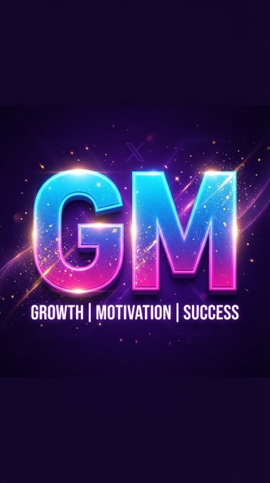 Digital text graphic displaying "GM" in glowing gradient letters with the subtitle "GROWTH | MOTIVATION | SUCCESS" against a dark, sparkly background.