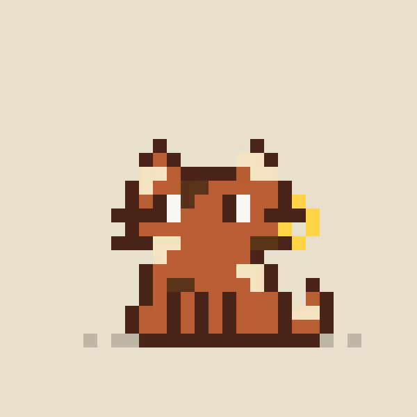 A pixel art image of a brown kitten with cream-colored accents and yellow star-like sparkles around its face, sitting on a simple gray ground line. The artwork visually represents the "RHKitties" NFT collection referenced in the post as the first NFT on Robinhood Chain.