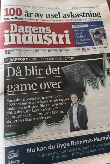 The image shows a newspaper front page with an article about a man named Robert Anderson, who has been described as a "reconstructed timeline" of a company called SIVE Chokepoint Paper. The headline reads "Exclusive Teardown of @SIVE Chokepoint Paper: In-Depth Analysis of True Value and Risks". The newspaper is titled "Dagens Industri", which translates to "Industry Newspaper" in English, indicating that it is a business or financial newspaper.