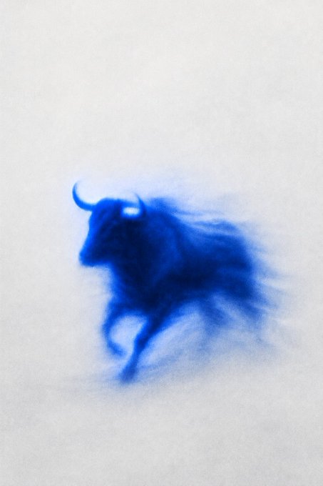 A vibrant blue bull charges forward with dynamic motion blur against a white background, symbolizing upward market momentum. The energetic, streaking illustration perfectly embodies the post's message of watching active market movements.