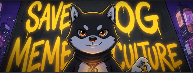 An animated Shiba Inu wearing a chain stands in front of a graffiti-style wall reading "SAVE DOG MEME CULTURE" in dripping yellow text against a neon cityscape backdrop, playing on the $MAME ticker (a Shiba Inu-themed meme coin) by giving it a defiant "save the culture" mascot vibe straight out of crypto street art.