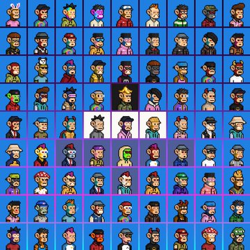 A grid of pixel-art monkey character portraits, showcasing the diverse, colorful designs of various avatars from the Apes of ETH NFT collection, which the post praises for its clean and characterful pixel art style.