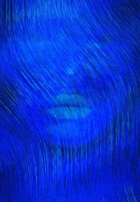 An abstract digital artwork featuring a swirling, textured pattern in vibrant blue tones with curved, flowing lines that create a sense of motion across the composition.