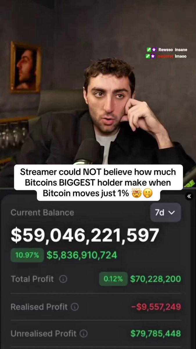 The image shows a man sitting at a desk with his hands on his face, appearing to be deep in thought or contemplation. The text above him reads "Streamer could not believe how much Bitcoin holder makes daily", indicating that he might be discussing the financial aspects of Bitcoin trading and its impact on the economy.