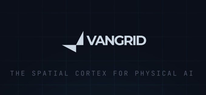A dark branded slide displaying the logo 'VANGRID' with the tagline 'THE SPATIAL CORTEX FOR PHYSICAL AI'.