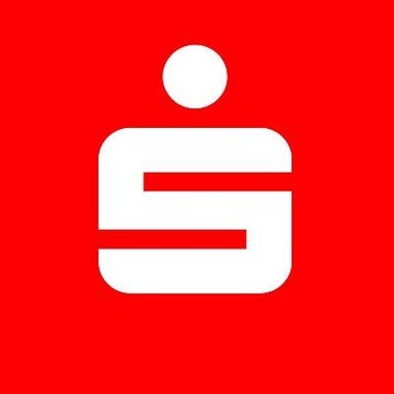 The image shows the Sparkassen logo, featuring a stylized white "S" with a dot above it on a red background, representing Germany's Sparkassen savings bank network that is now offering spot crypto trading services to its 42 million depositors under regulatory oversight.