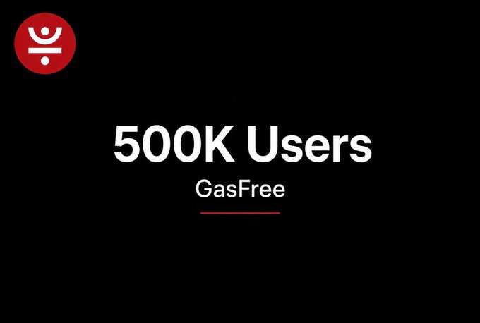 A black screen with a red circular logo and white text reading '500K Users' with 'GasFree' underlined beneath it.