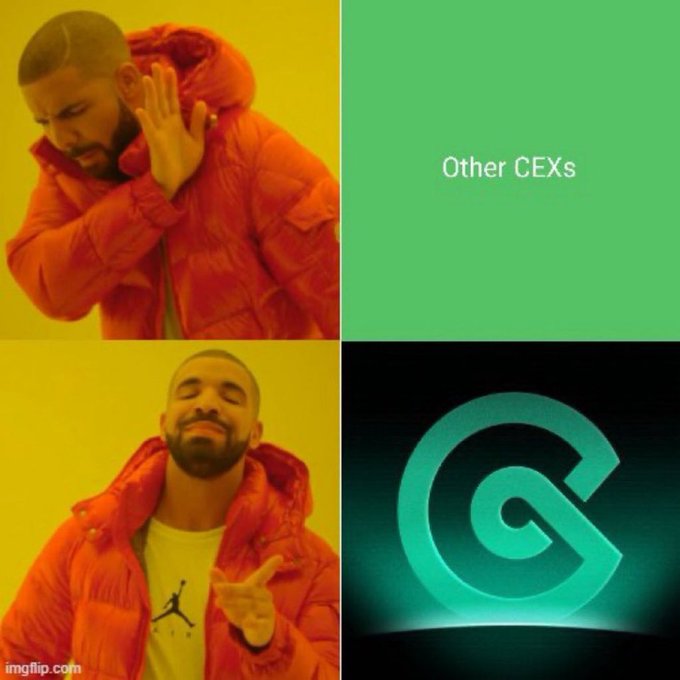 Drake meme comparing "Other CEXs" (rejected) to the CoinDCX logo (approved).