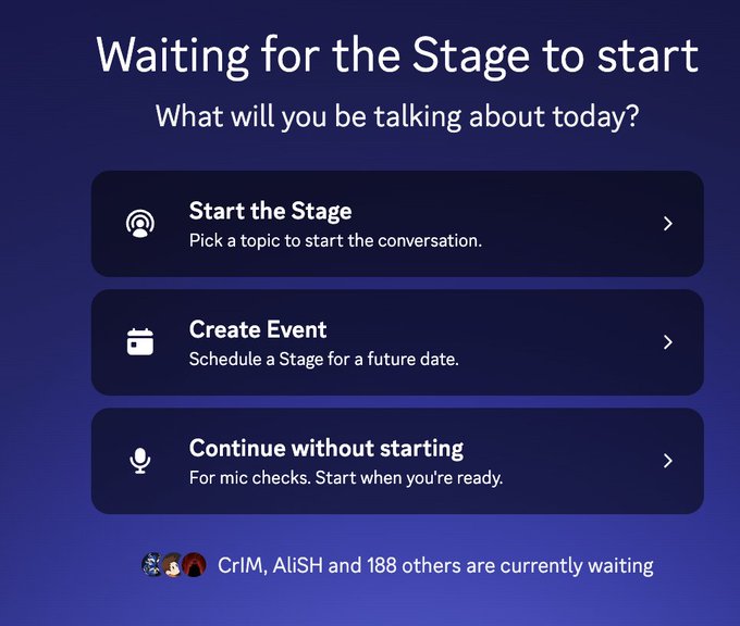 The image shows a Twitter/X Stage waiting room screen displaying "Waiting for the Stage to start" with options to "Start the Stage," "Create Event," or "Continue without starting," noting that "CrIm, AliSH and 188 others are currently waiting" — totaling 190 attendees. This visually confirms the post's claim about 190 people already in the waiting room 45 minutes before the AMA begins, highlighting the strong community engagement ahead of the @Pocket_Dragons_ event.