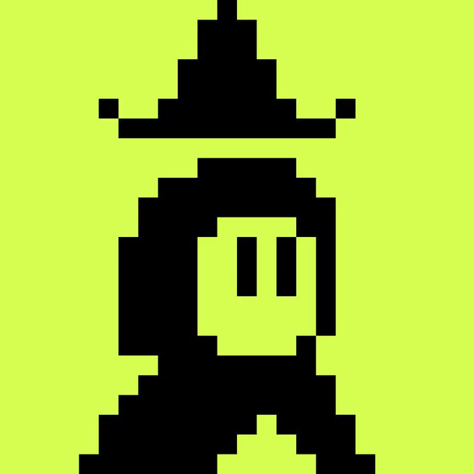 A pixel art character wearing a wizard hat in black against a neon green background, matching the GM H00dle crypto project branding referenced in the post about staking day 1.