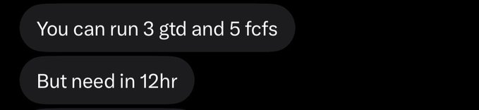 A screenshot of two text messages stating "You can run 3 gtd and 5 fcfs" and "But need in 12hr," referring to the securing of 3 GTD (Guaranteed) and 5 FCFS (First Come, First Served) whitelist spots for the Play Bandits NFT collection mint.