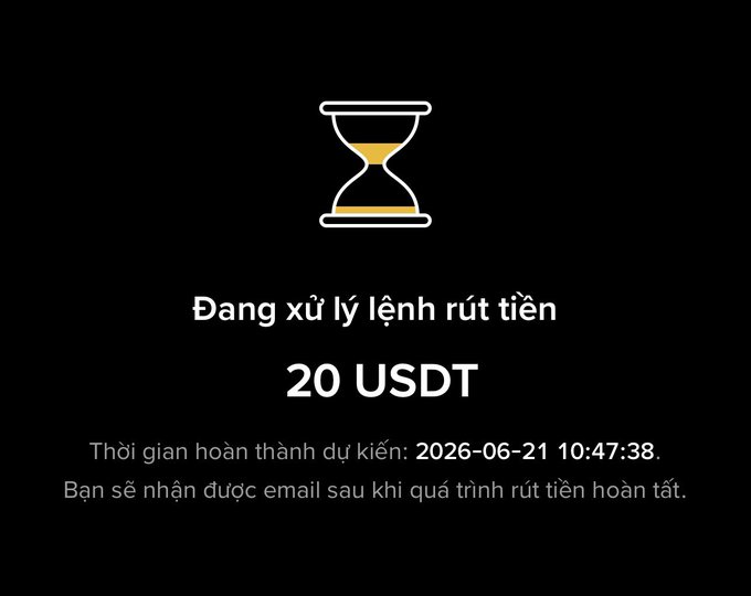 The image shows an advertisement with a gold hourglass icon, which is used as a symbol of time management or productivity. The text below the hourglass reads "DANG xu ly huat tien 20 USDT", indicating that there's a 20-dollar gift card available for purchase. The post also mentions that it was sent to you by Den_BNB and thanks you for interacting with them, suggesting that the post is promoting a product or service related to time management or productivity.