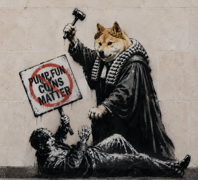 The image features a painting of a judge holding a gavel, with a dog dressed as a judge standing over him. The judge's robe appears to be made out of paper mache or fake fur, giving the impression that he is wearing a costume. The painting also includes a sign that reads "Pumpkin Fun Goes Matter", which could be interpreted as a commentary on the current political climate or social issues.

The post about the dog judge and the pumpkins has been shared by many people, with some users even tagging it as a joke due to its humorous nature. The image is likely intended to evoke laughter or amusement among viewers who appreciate the playful and unconventional nature of the painting.