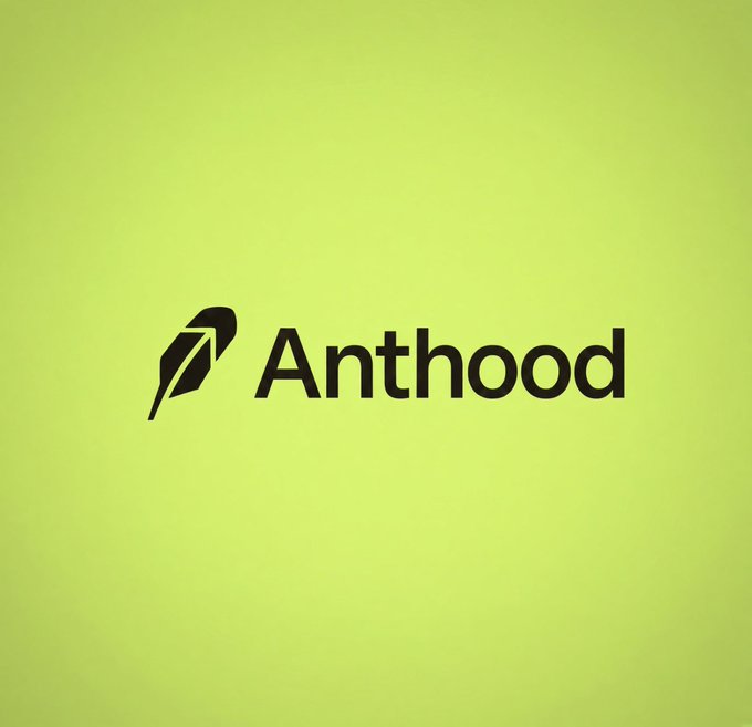 The image displays the "Anthood" logo, featuring a stylized black feather icon next to the brand name, set against a bright lime green background. This branding likely represents the platform or community running the "pick five for 1 SOL" engagement giveaway shown in the post.