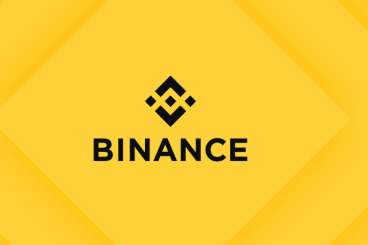 The Binance logo displayed in black on a yellow geometric background.