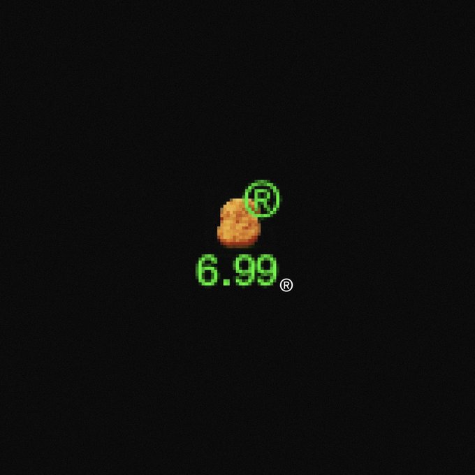 A stylized graphic on a black background displays a small fried nugget image above the green text '6.99®' with a registered trademark symbol.