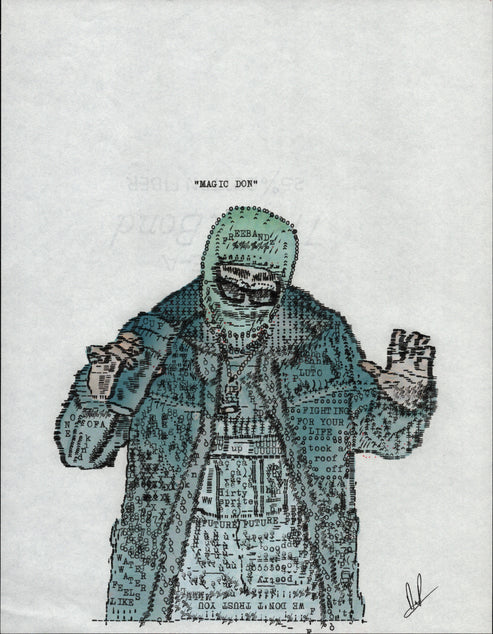 A comic-style illustration depicts a zombie-like figure wearing a blue jacket and sneakers, with the text 'MAGIC: DOKN' at the top and overlaid text across the image.