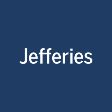 The image shows the Jefferies logo in white text on a dark navy blue background, identifying the investment bank that has issued a warning against buying the dip in Circle (CRCL), citing potential pressure on USDC's growth from the Open USD consortium.