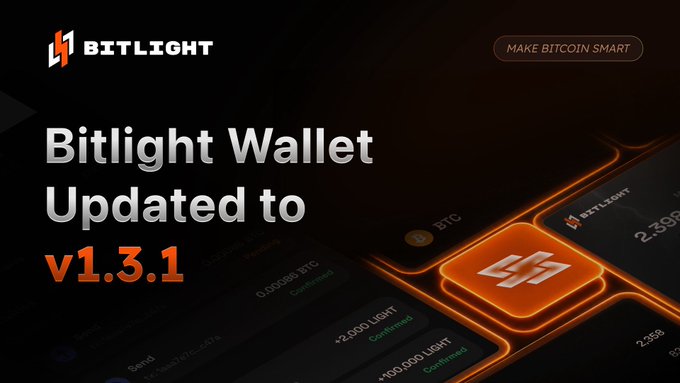 The image features a post where the title of the post is "Bitlight Wallet Updated to v1.3 1.1" written at the top, with the text "#BTC #RGB Taking advantage of this Twitter post", followed by the description of the update in detail. It talks about how the new version of Bitcoin Lightning has been released and provides a status update on where it's currently available.