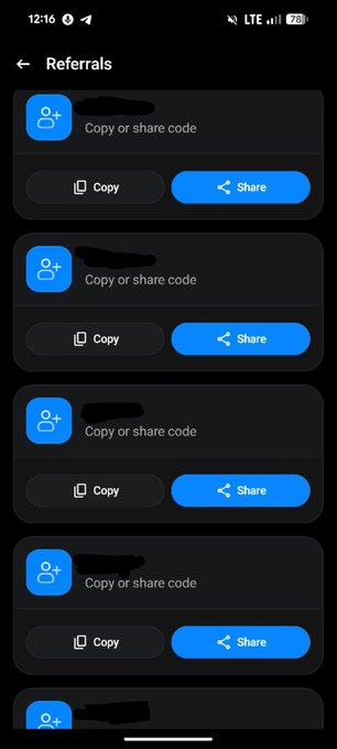 A mobile screenshot of the OpenSea Referrals page displays multiple invitation codes, each with "Copy" and "Share" buttons, aligning with the post offering 7 referral codes for the OpenSea mobile app.