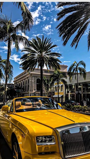 The image features a yellow Rolls Royce car parked next to some palm trees, with buildings visible in the background. The caption of the image reads "Good Morning Everyone - Some ecosystems focus on attention. Others focus on building sustainable infrastructure and active communities." This suggests that the image is related to a post about sustainable living or eco-friendly practices.