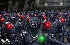 An image from the SEAL NFT project featuring multiple dark bear-like characters with glowing red eyes and a green heart emblem.