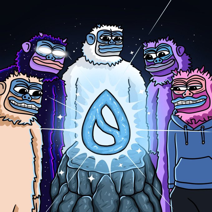 A colorful digital illustration featuring cartoon apes/gorillas in various colors (purple, pink, tan) surrounding a glowing central figure with a stylized 'A' symbol on its chest.