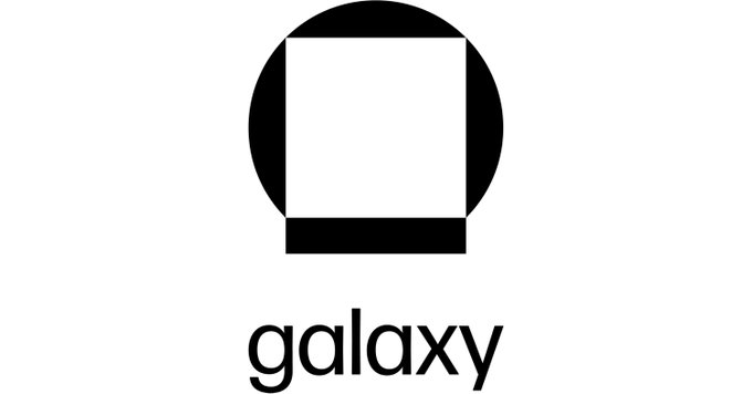The image displays the Galaxy Digital logo, featuring a black circular design with a white square and the word "galaxy" in lowercase text below it, representing the company that is sponsoring Texas Tech's football stadium for 15 years.