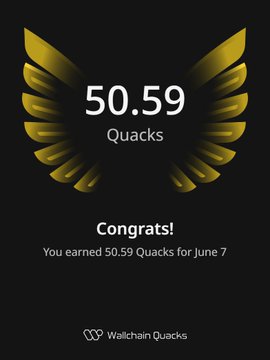 The image shows a gold-colored trophy with a bird's wing design, indicating that the person has achieved something significant or accomplished a milestone. The text "concludes" suggests that this achievement marks the end of a process or journey. The post also mentions that the Quacks leaderboard reached 10K users and congratulates the user on their accomplishment.