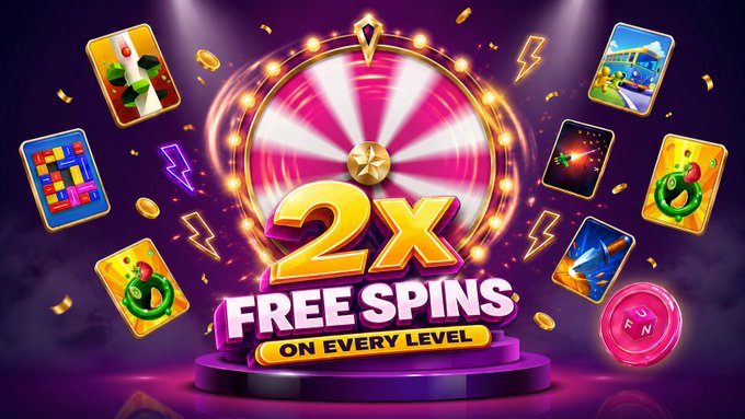 The image features an advertisement for a mobile game called "2X Spins", which offers a 2-for-1 deal with a free spins feature. The advertisement includes various images of slot machines, including a large wheel of fortune that has been turned upside down and is surrounded by colorful lights. The text on the post encourages players to take advantage of this offer before it expires in 4 days, stating that they can earn 2X Spins across all levels for completing their favorite games.
