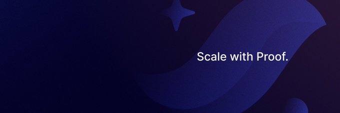 A dark blue graphic banner with a star icon and the text 'Scale with Proof.' displayed in white.