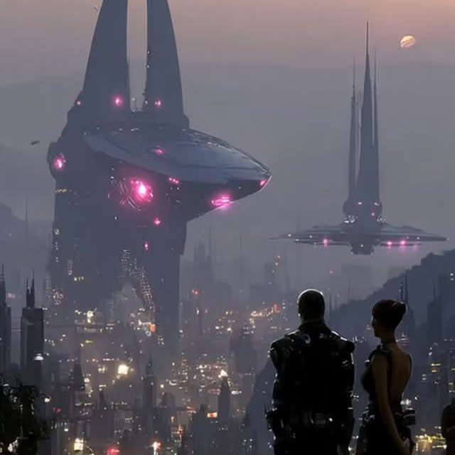 The image features a futuristic cityscape with tall buildings, including one that appears to be a spaceship or a large robot-like structure. A man and woman are standing near each other, looking at the scene. The caption of the image reads "Which altcoin is the most undervalued? $LINK $EPIC $WELF $CARR $ONDO $HBAR $PLUME $CPOOL $BOSON Comment below". This suggests that the cityscape and its futuristic elements might be related to a discussion about cryptocurrency or investing in certain altcoins.