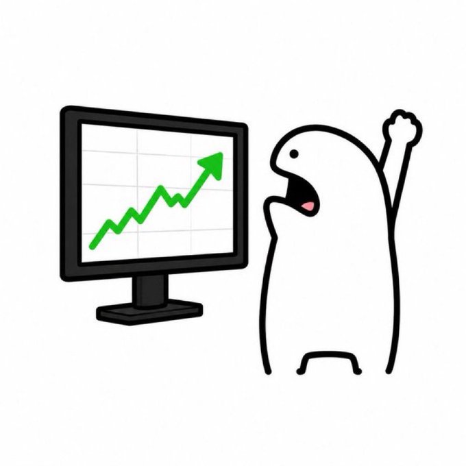 A stick figure character excitedly points at a computer monitor displaying an upward-trending green stock chart, symbolizing the missed opportunity of those who ignored the bullish signs for $FLORK. The image's triumphant gesture perfectly captures the post's taunting tone toward those who failed to act on the obvious upward trend.