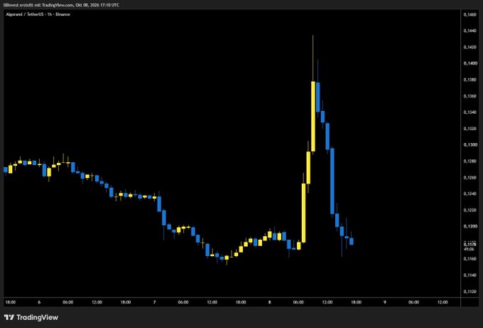 A TradingView candlestick chart of Augur/SwissBorg (REP/SB) on Binance shows a sharp price spike to ~$0.7360 followed by a sharp drop, illustrating the volatile "welcome to crypto" price action newcomers often experience.